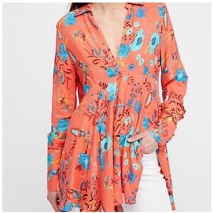Free People Field of Butterflies Coral Tunic Top EUC Medium